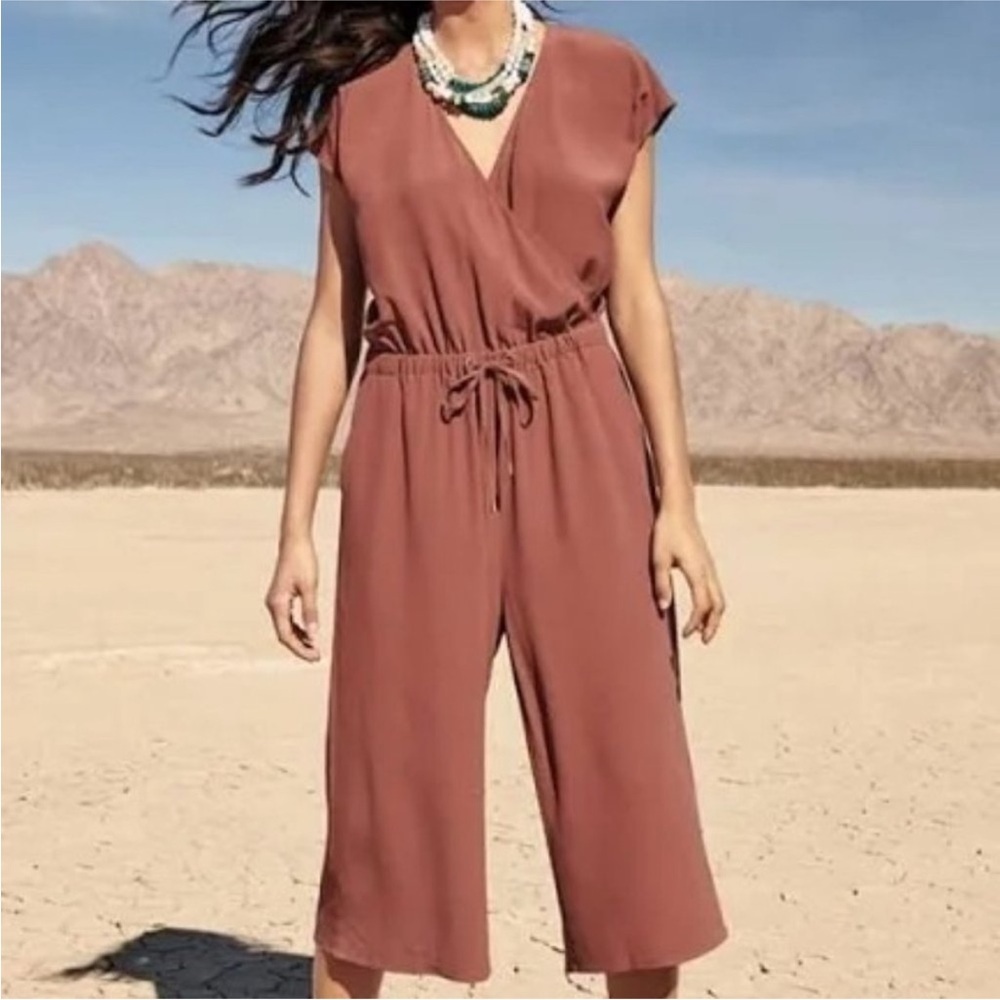Eileen Fisher Women’s 1X Wide Leg Crepe Jumpsuit Tencel Viscose Crepe Ruset